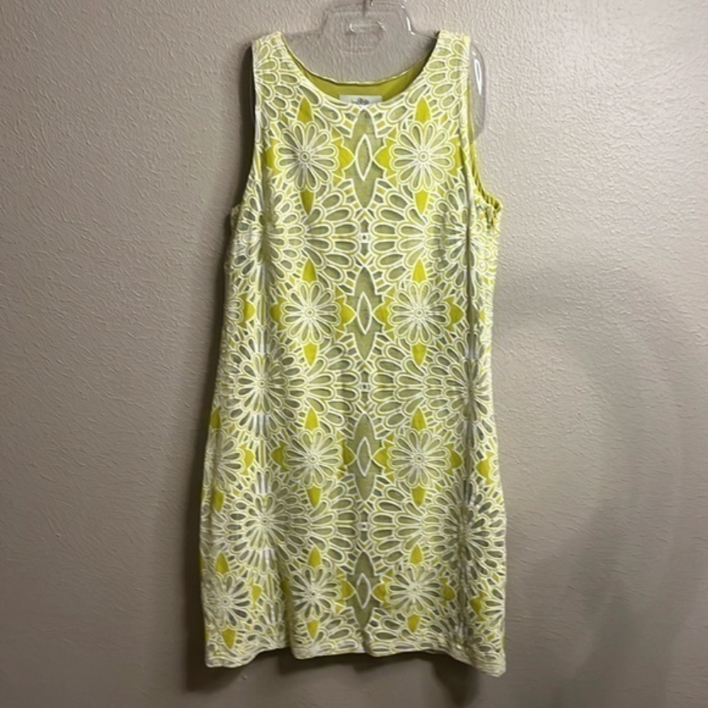 Belle Badgley Mischka Shift Dress Lime Green Sunburst Lace Overlay SZ 4